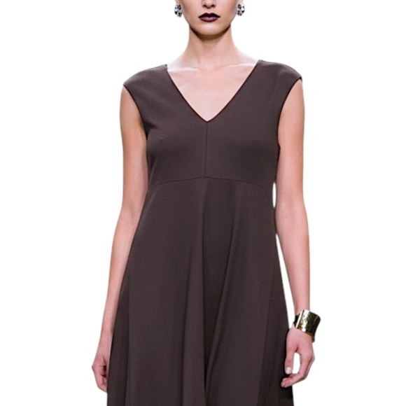 Weekend Max Mara quiet luxury brown jersey knit v neck high low hem midi dress - Picture 3 of 12